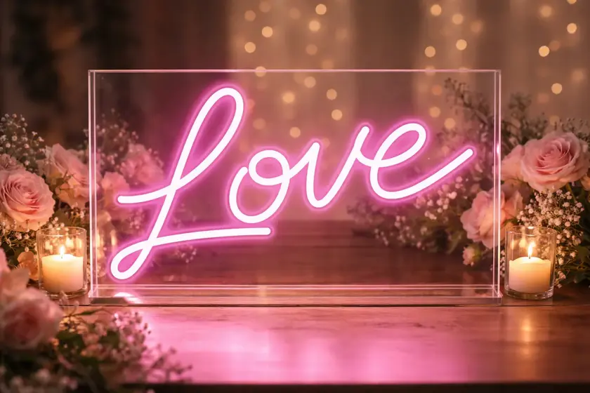 Lucka Dogodki d.o.o. - Neonski LOVE detajl lepo zapolni photo point in naredi romanticen poudarek.